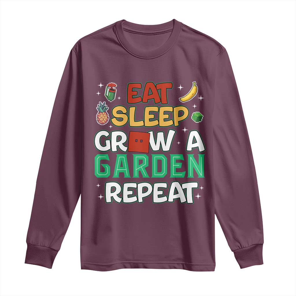 Eat Sleep Grow a Garden Repeat Long Sleeve Shirt Funny Gamer-Inspired Gardening Gift for Plant Lovers - Wonder Print Shop
