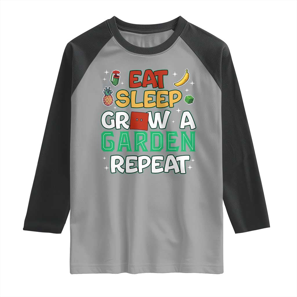 Eat Sleep Grow a Garden Repeat Raglan Shirt Funny Gamer-Inspired Gardening Gift for Plant Lovers - Wonder Print Shop