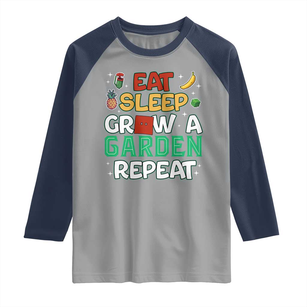 Eat Sleep Grow a Garden Repeat Raglan Shirt Funny Gamer-Inspired Gardening Gift for Plant Lovers - Wonder Print Shop