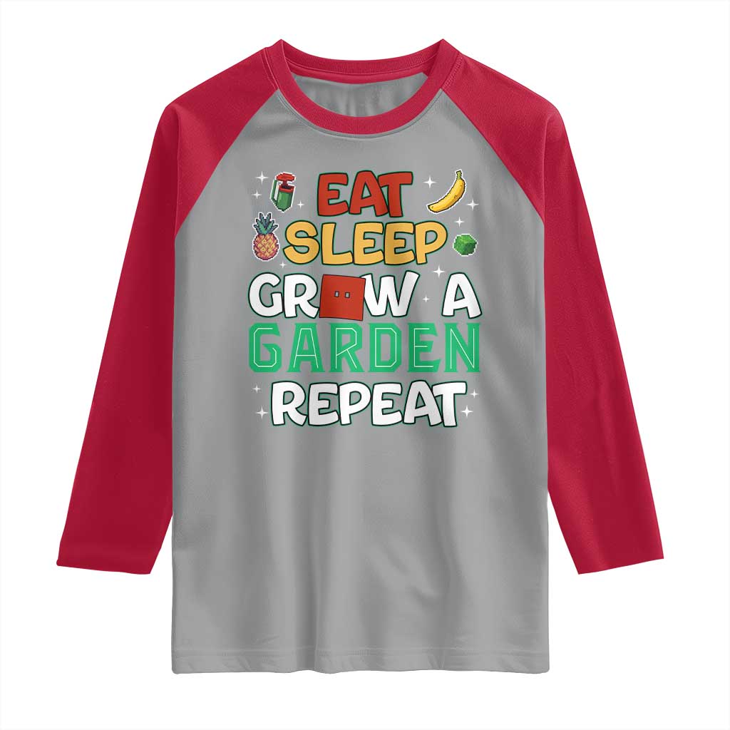 Eat Sleep Grow a Garden Repeat Raglan Shirt Funny Gamer-Inspired Gardening Gift for Plant Lovers - Wonder Print Shop