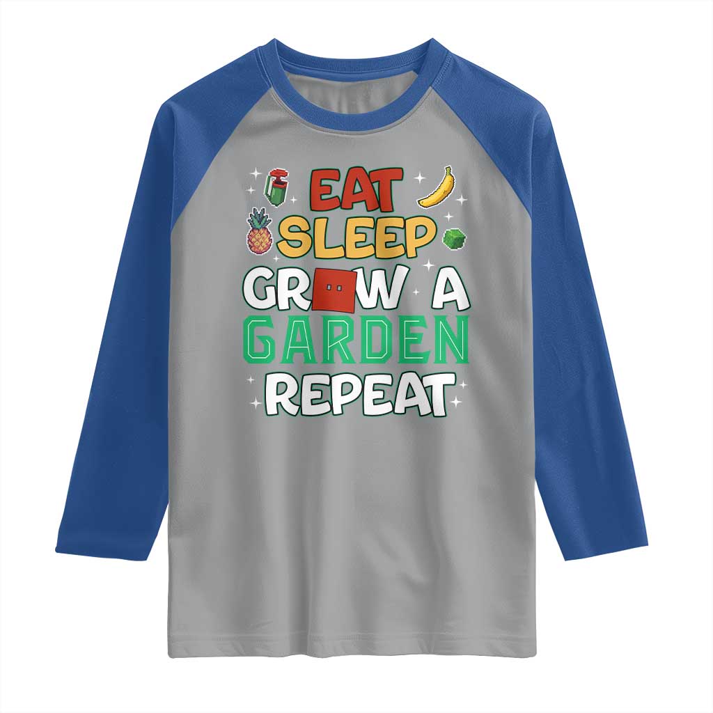 Eat Sleep Grow a Garden Repeat Raglan Shirt Funny Gamer-Inspired Gardening Gift for Plant Lovers - Wonder Print Shop
