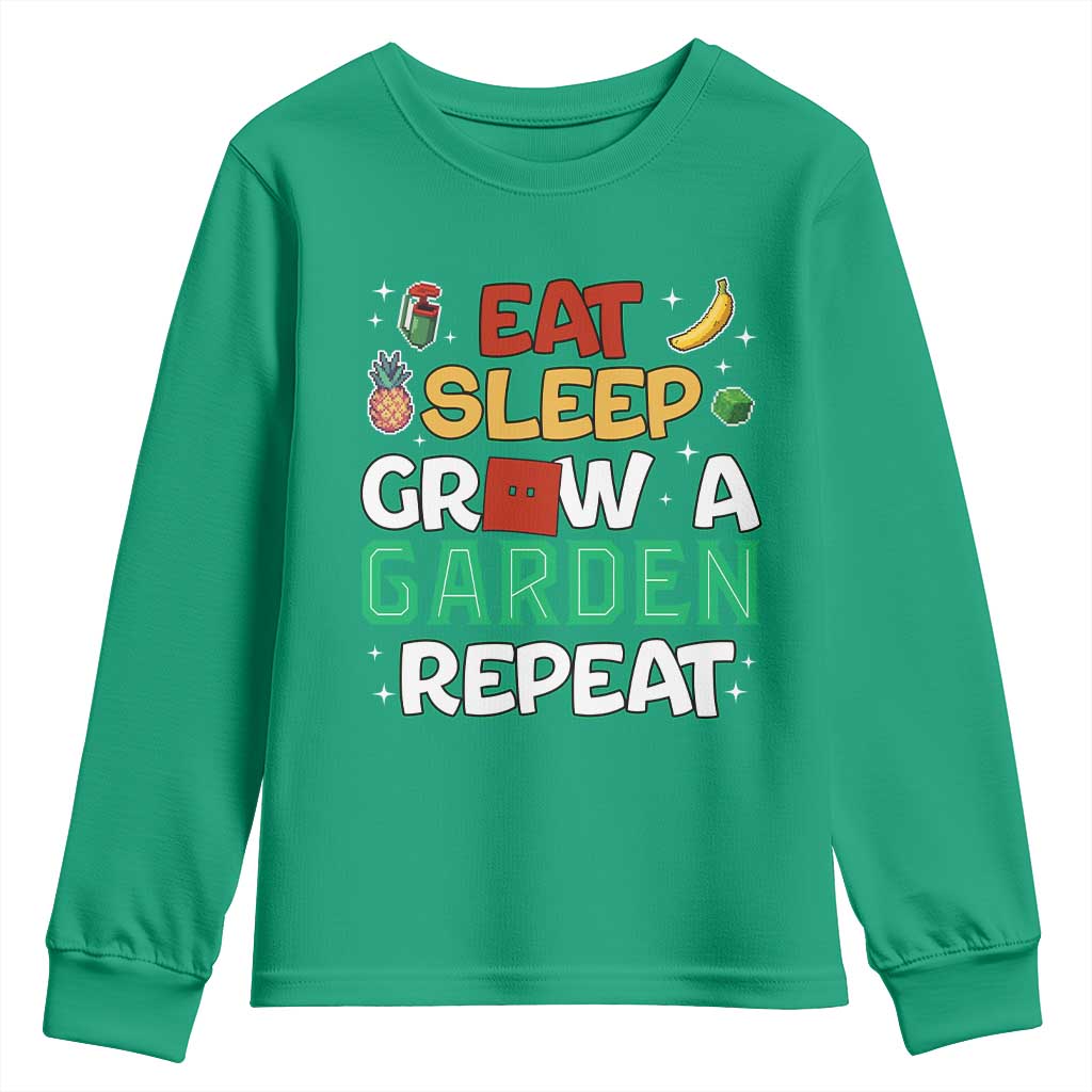 Eat Sleep Grow a Garden Repeat Youth Sweatshirt Funny Gamer-Inspired Gardening Gift for Plant Lovers - Wonder Print Shop