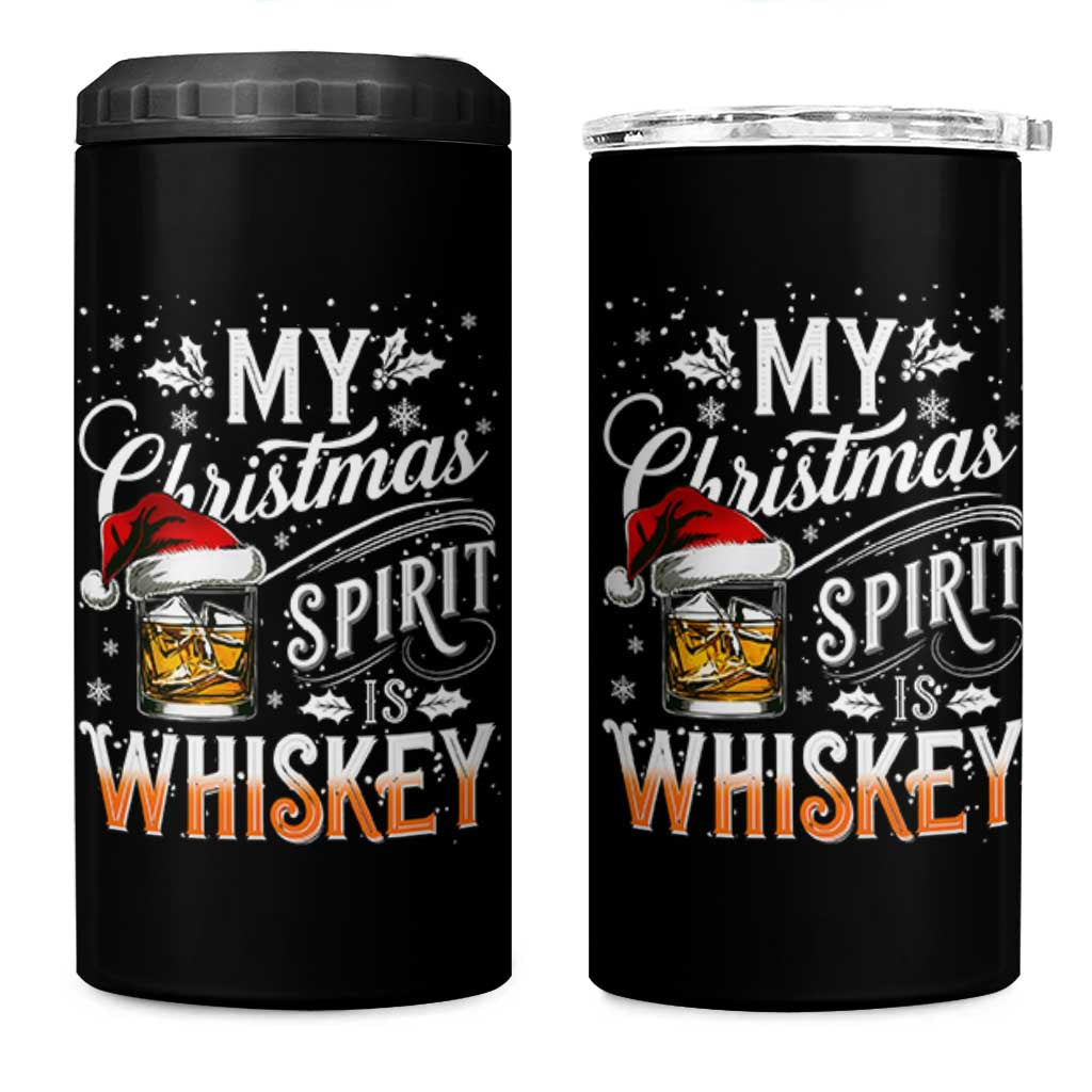 Funny My Christmas Spirit Is Whiskey 4 in 1 Can Cooler Tumbler Holiday Drinking Festive Spirit