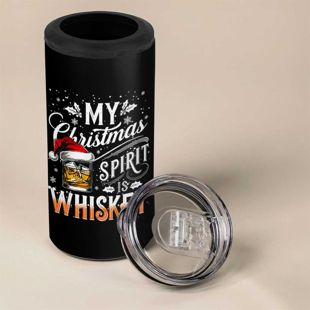 Funny My Christmas Spirit Is Whiskey 4 in 1 Can Cooler Tumbler Holiday Drinking Festive Spirit