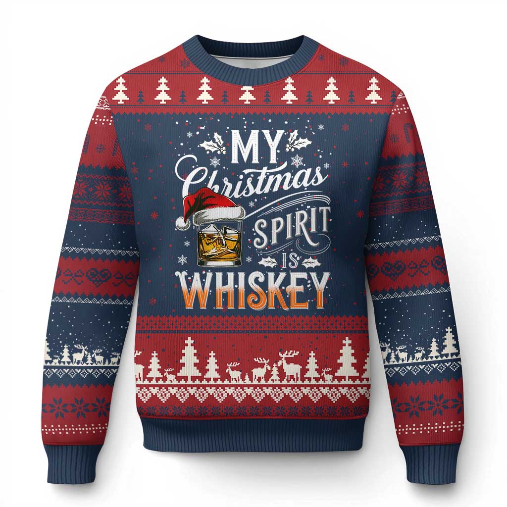 Funny My Christmas Spirit Is Whiskey Ugly Christmas Sweater Holiday Drinking Festive Spirit