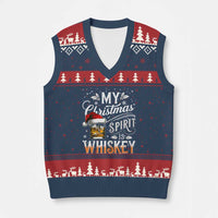 Funny My Christmas Spirit Is Whiskey V-Neck Knit Sweater Vest Holiday Drinking Festive Spirit