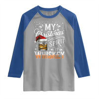 Funny My Christmas Spirit Is Whiskey Raglan Shirt Holiday Drinking Festive Spirit