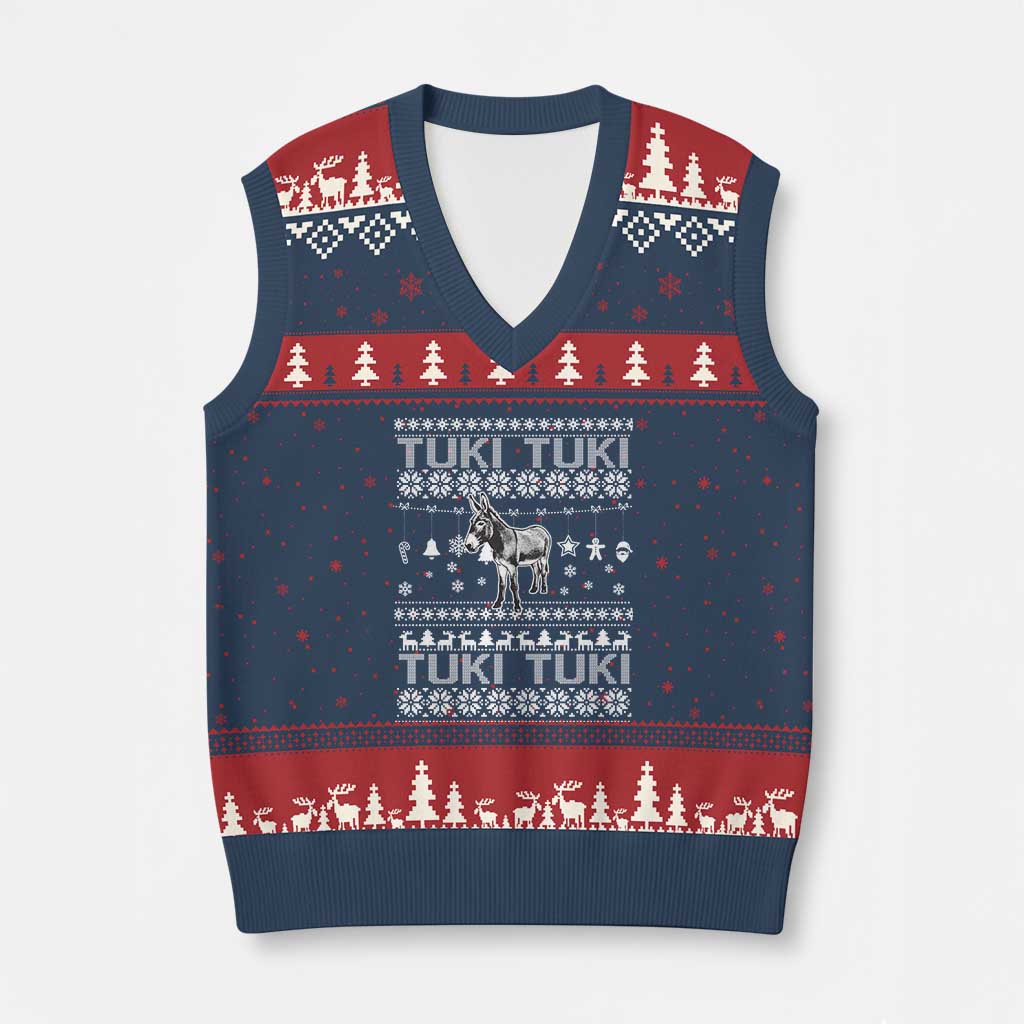Latin American Xmas V-Neck Knit Sweater Vest Tuki Tuki Mi Burrito Latino Ugly Xmas - Wonder Print Shop