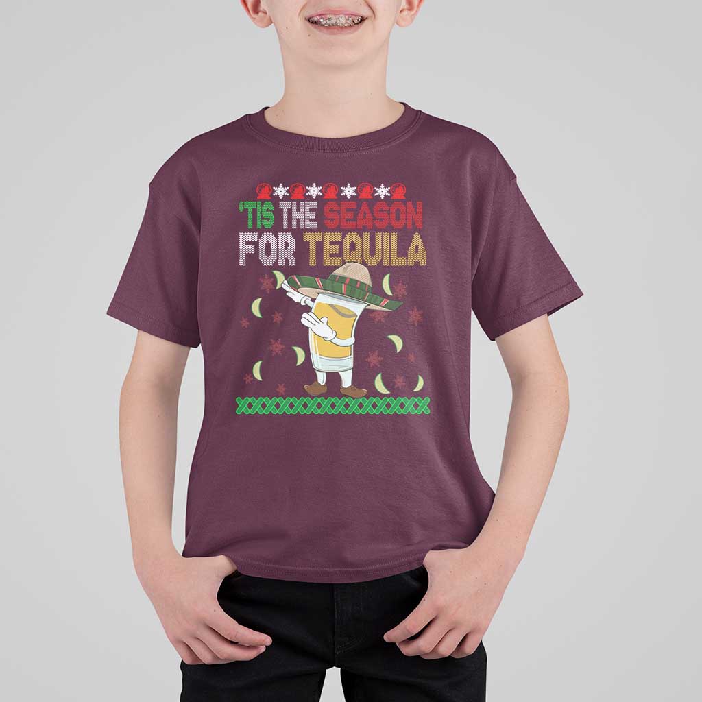 Mexican Christmas T Shirt For Kid Tis The Season For Tequila Dabbing Alcohol Lover - Wonder Print Shop