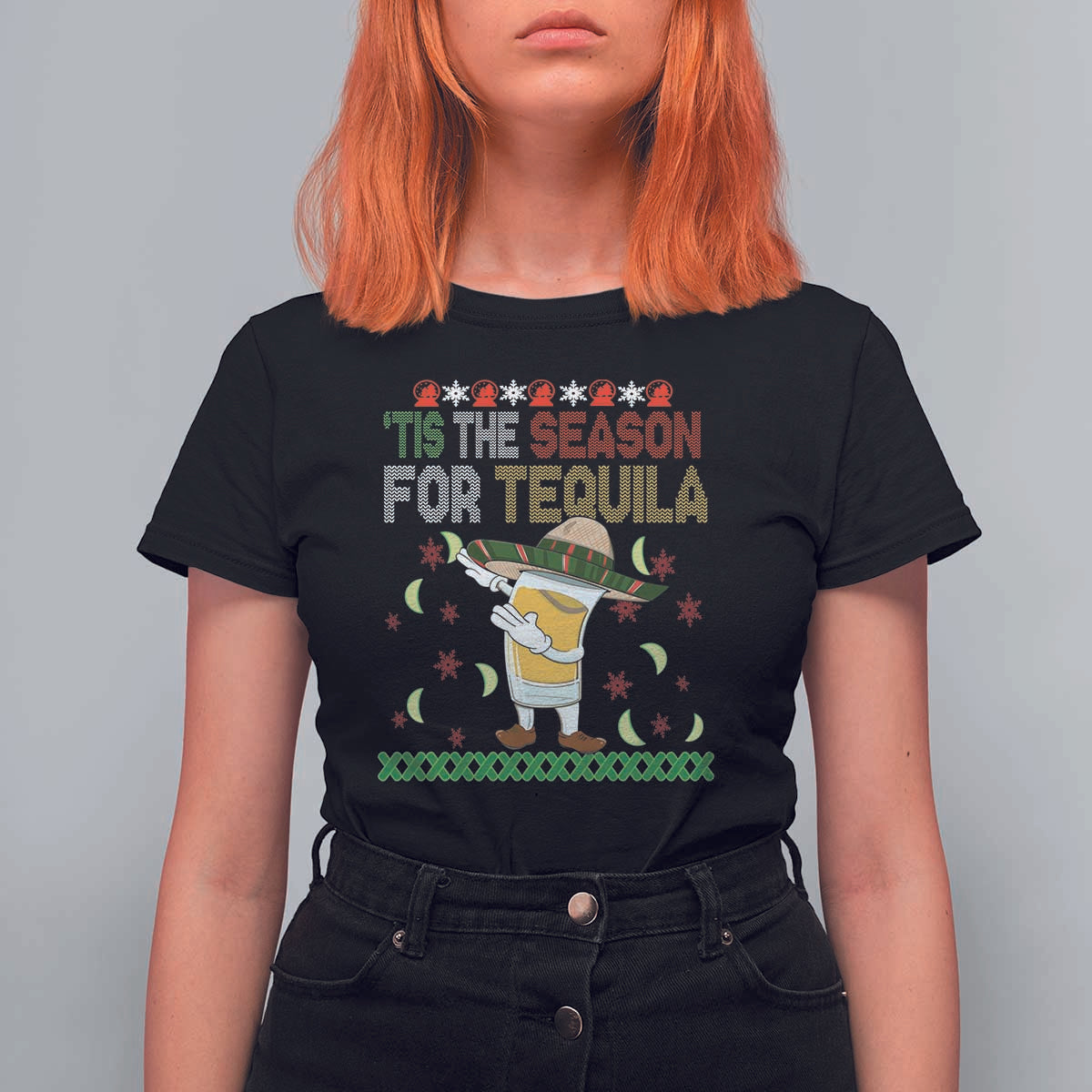 Mexican Christmas T Shirt For Women Tis The Season For Tequila Dabbing Alcohol Lover - Wonder Print Shop
