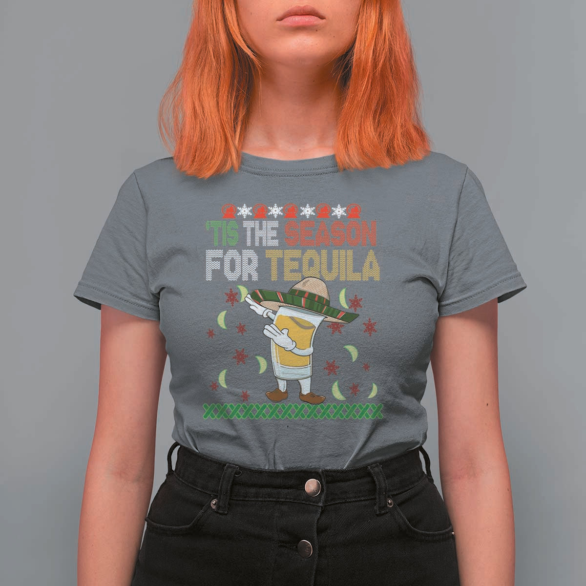 Mexican Christmas T Shirt For Women Tis The Season For Tequila Dabbing Alcohol Lover - Wonder Print Shop