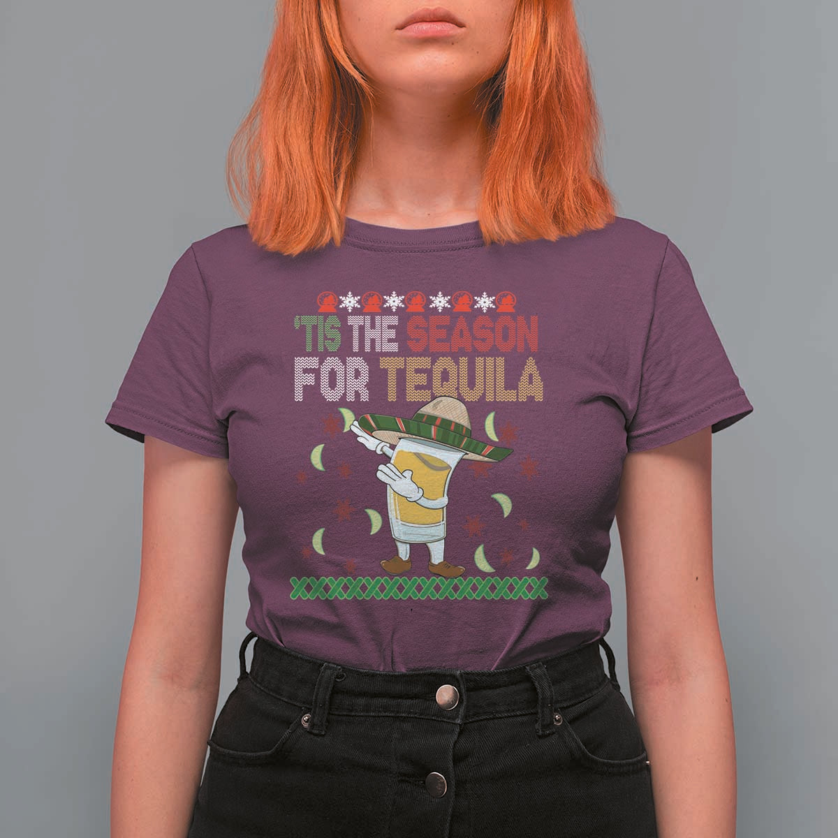 Mexican Christmas T Shirt For Women Tis The Season For Tequila Dabbing Alcohol Lover - Wonder Print Shop