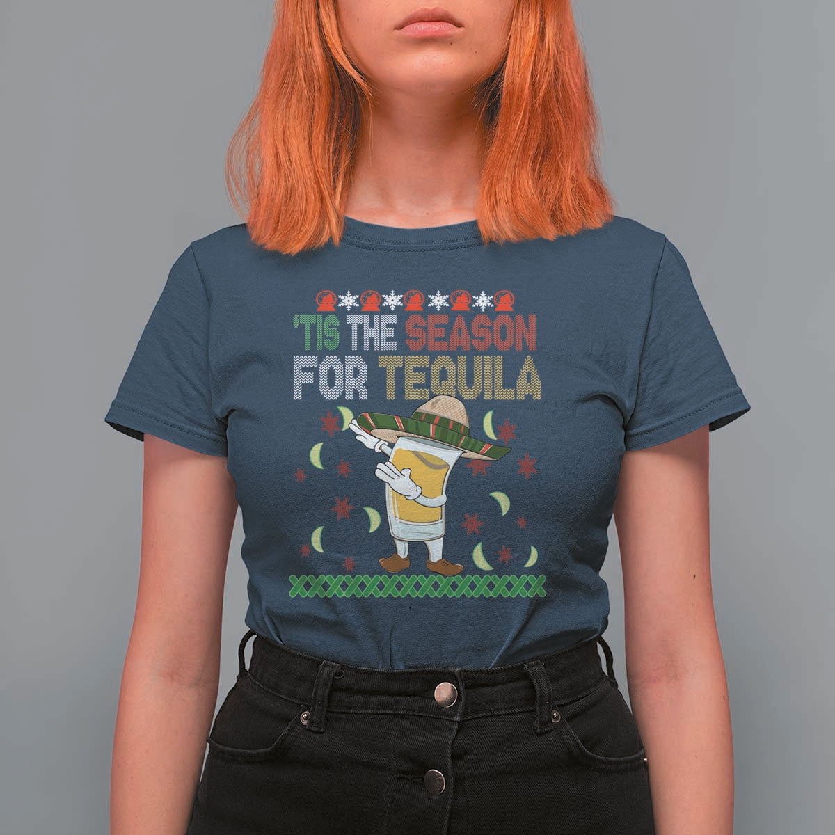 Mexican Christmas T Shirt For Women Tis The Season For Tequila Dabbing Alcohol Lover - Wonder Print Shop