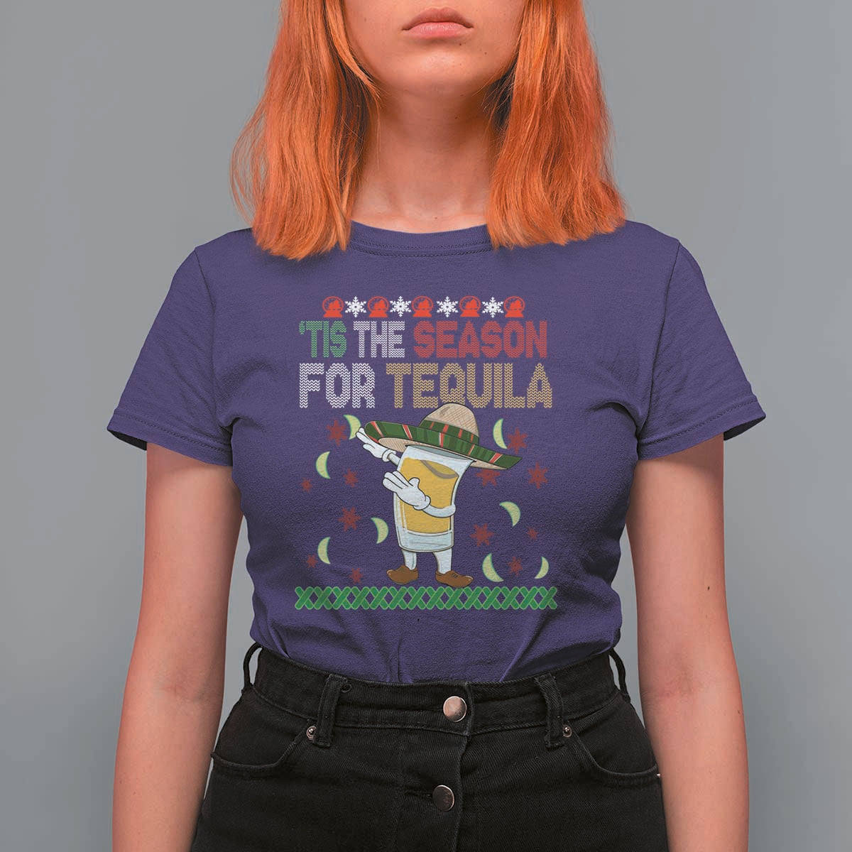 Mexican Christmas T Shirt For Women Tis The Season For Tequila Dabbing Alcohol Lover - Wonder Print Shop