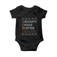 Latin American Christmas Baby Onesie Naughty Nice Latina Funny Xmas List Hispanic Ugly Sweater