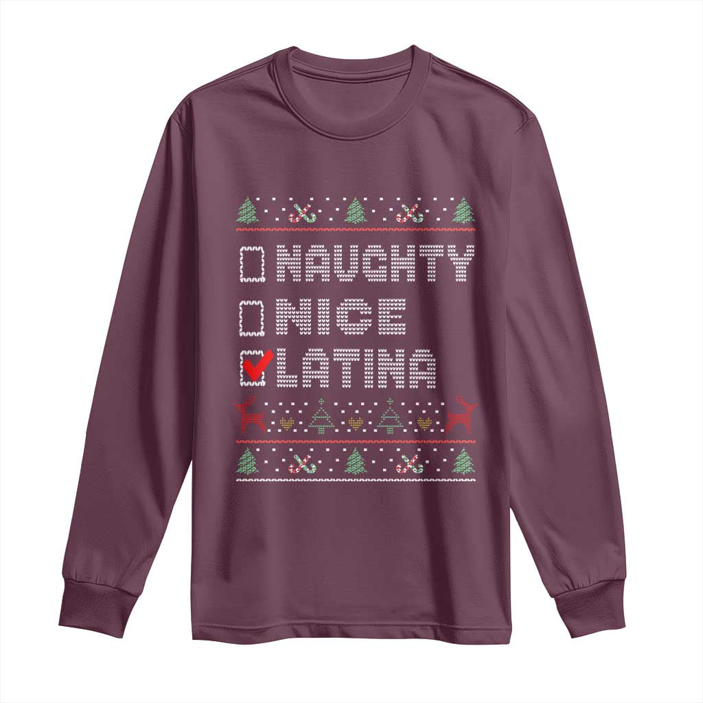 Latin American Christmas Long Sleeve Shirt Naughty Nice Latina Funny Xmas List Hispanic Ugly Sweater