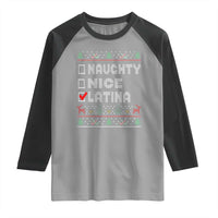 Latin American Christmas Raglan Shirt Naughty Nice Latina Funny Xmas List Hispanic Ugly Sweater