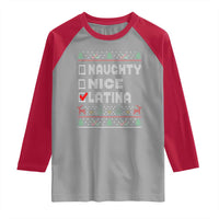 Latin American Christmas Raglan Shirt Naughty Nice Latina Funny Xmas List Hispanic Ugly Sweater
