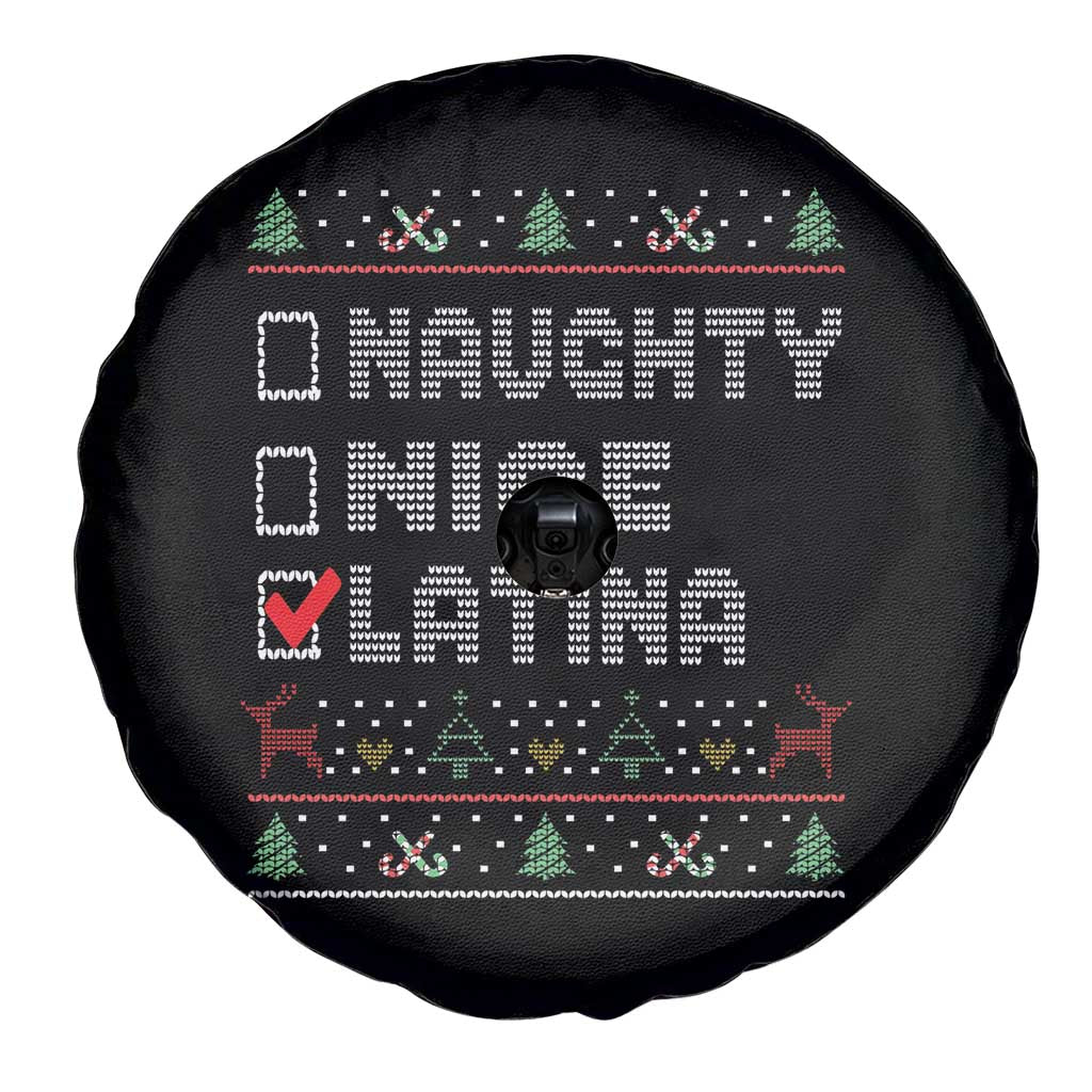 Latin American Xmas Spare Tire Cover Naughty Nice Latina Funny Xmas List Hispanic Ugly Sweater