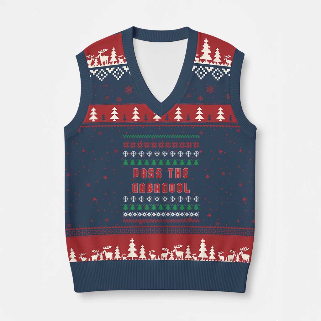 Pass The Gabagool Xmas V-Neck Knit Sweater Vest Funny Italy Xmas Italian French Pork Lover Ugly Sweater - Wonder Print Shop