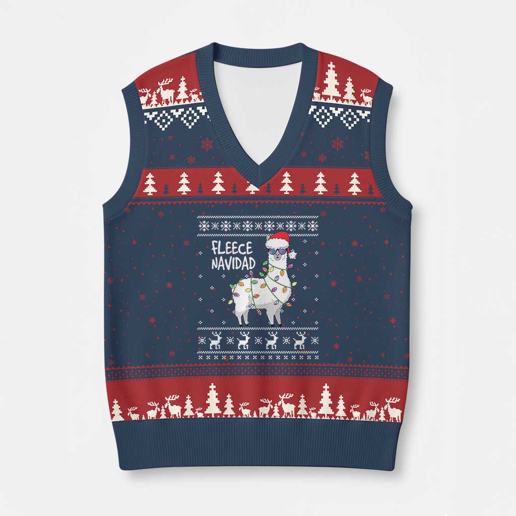 Funny Llama Xmas V-Neck Knit Sweater Vest Fleece Navidad Feliz Merry Xmas Ugly Sweater - Wonder Print Shop