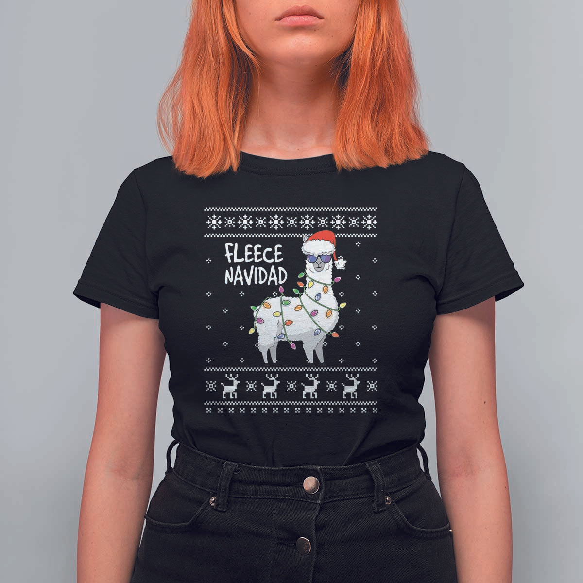 Funny Llama Christmas T Shirt For Women Fleece Navidad Feliz Merry Xmas Ugly Sweater - Wonder Print Shop