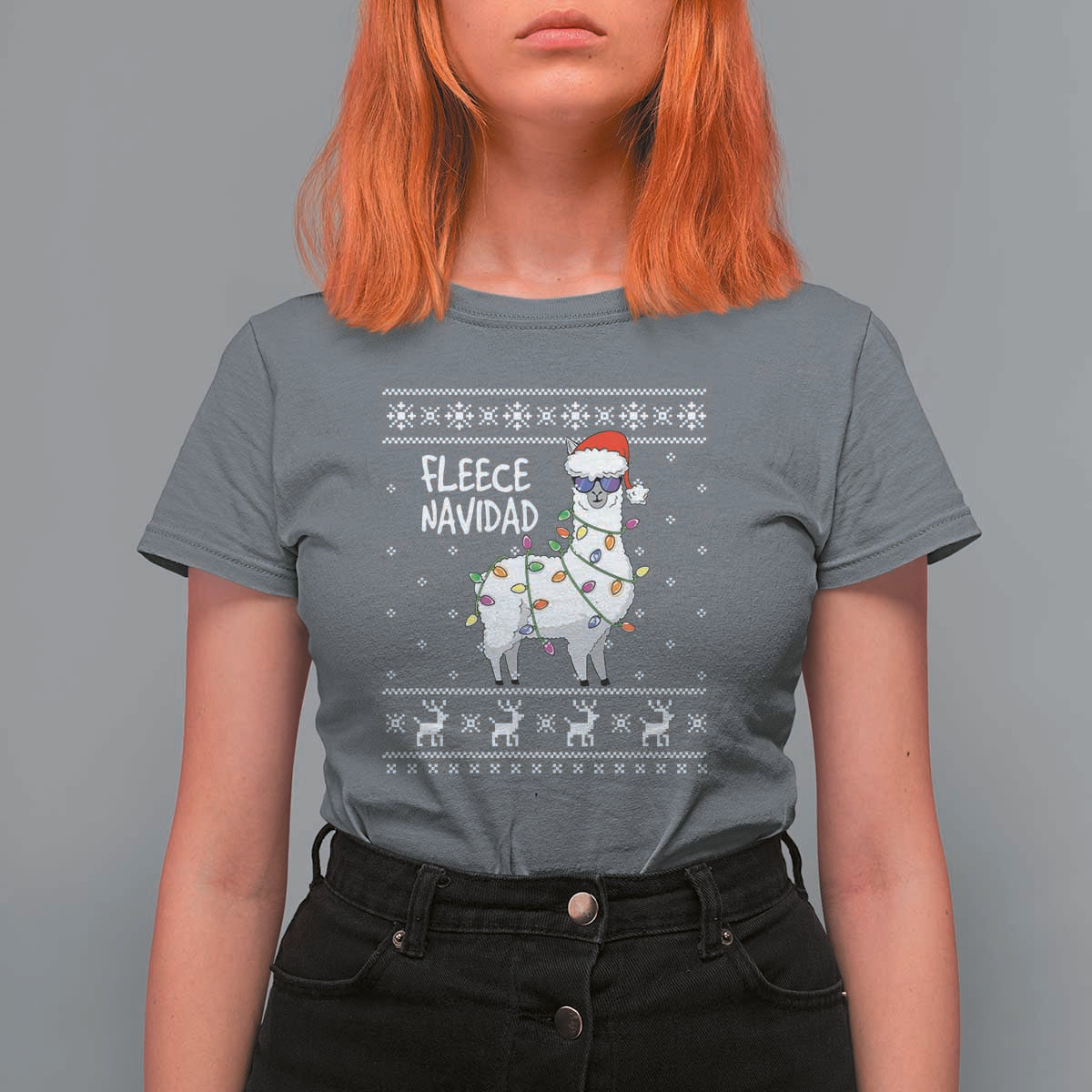 Funny Llama Christmas T Shirt For Women Fleece Navidad Feliz Merry Xmas Ugly Sweater - Wonder Print Shop