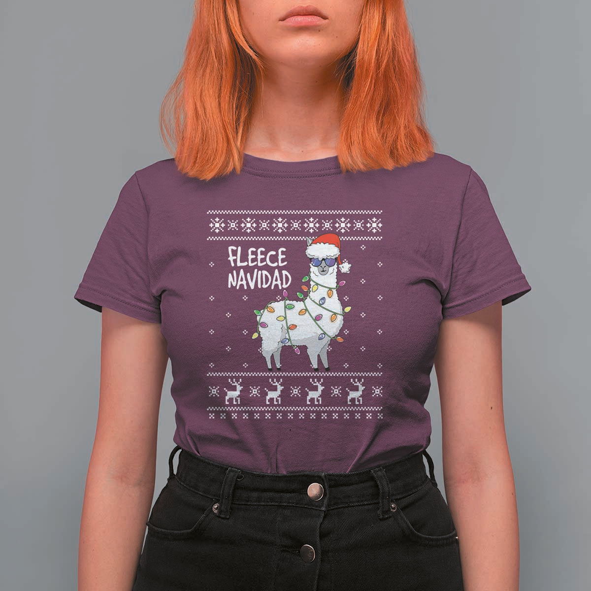 Funny Llama Christmas T Shirt For Women Fleece Navidad Feliz Merry Xmas Ugly Sweater - Wonder Print Shop