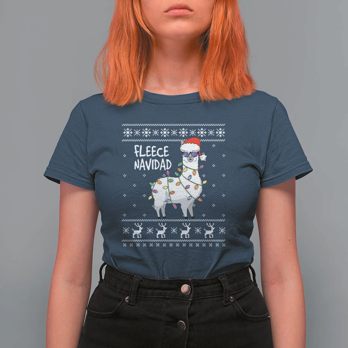 Funny Llama Christmas T Shirt For Women Fleece Navidad Feliz Merry Xmas Ugly Sweater - Wonder Print Shop