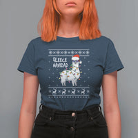 Funny Llama Christmas T Shirt For Women Fleece Navidad Feliz Merry Xmas Ugly Sweater - Wonder Print Shop