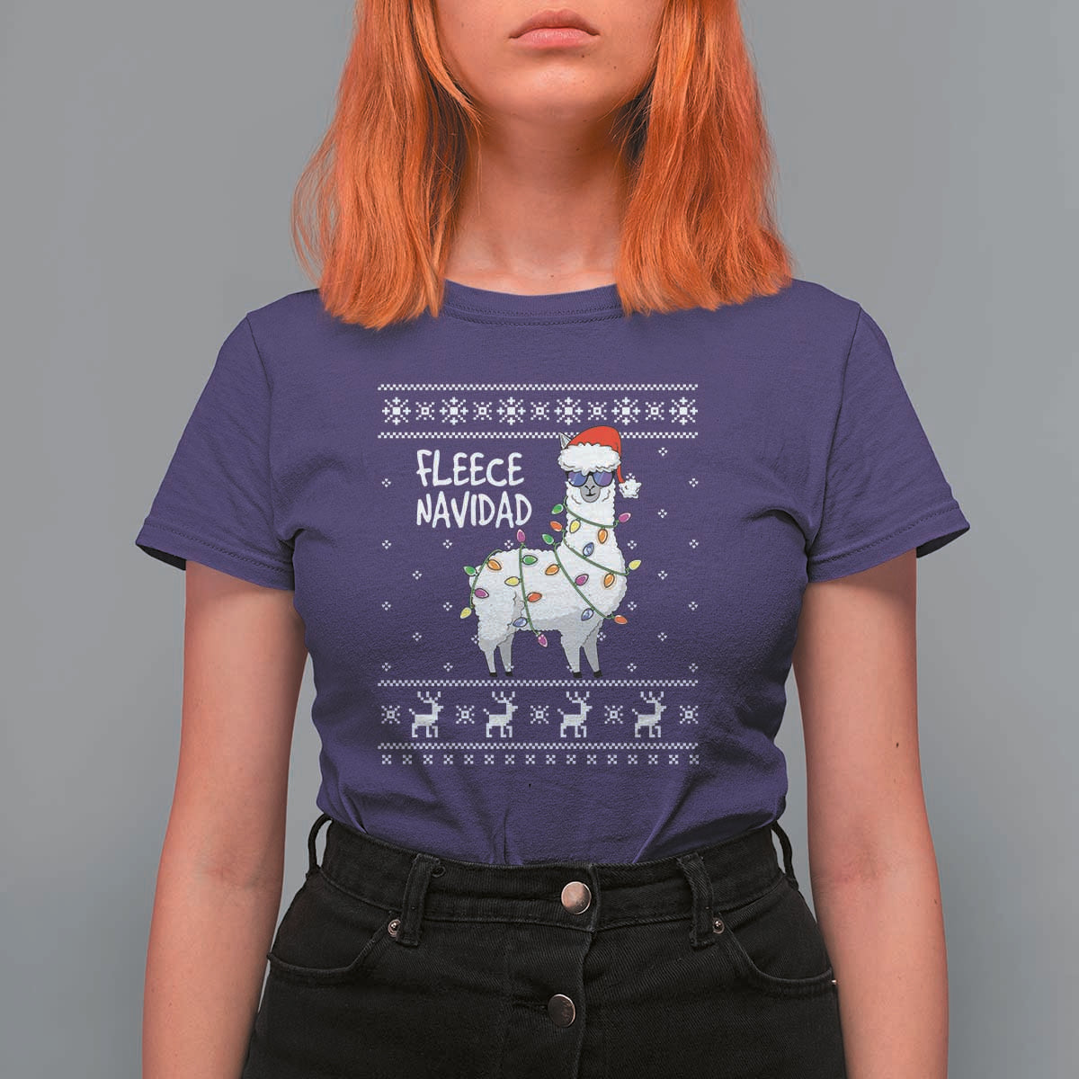 Funny Llama Christmas T Shirt For Women Fleece Navidad Feliz Merry Xmas Ugly Sweater - Wonder Print Shop