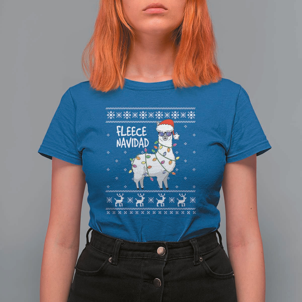 Funny Llama Christmas T Shirt For Women Fleece Navidad Feliz Merry Xmas Ugly Sweater - Wonder Print Shop