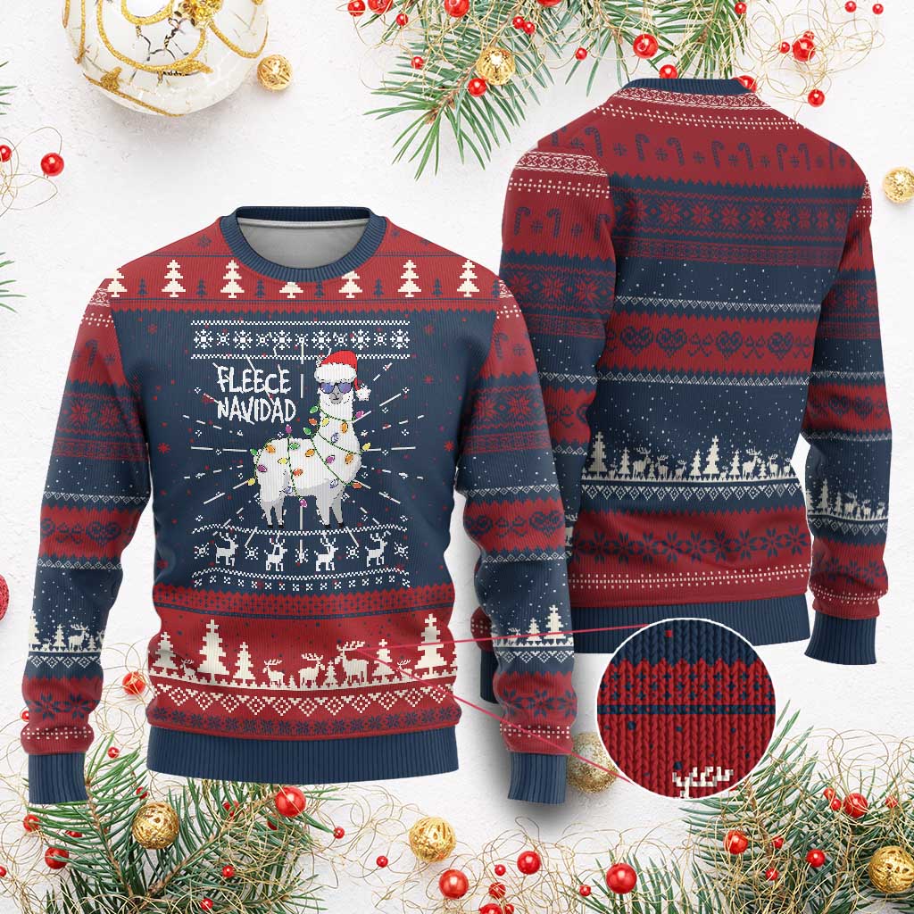 Funny Llama Xmas Ugly Christmas Sweater Fleece Navidad Feliz Merry Xmas Ugly Sweater - Wonder Print Shop