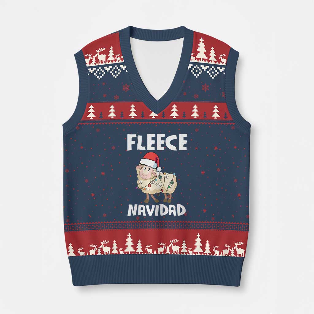 Funny Xmas Sheep V-Neck Knit Sweater Vest Fleece Navidad Feliz Spanish Merry Xmas - Wonder Print Shop