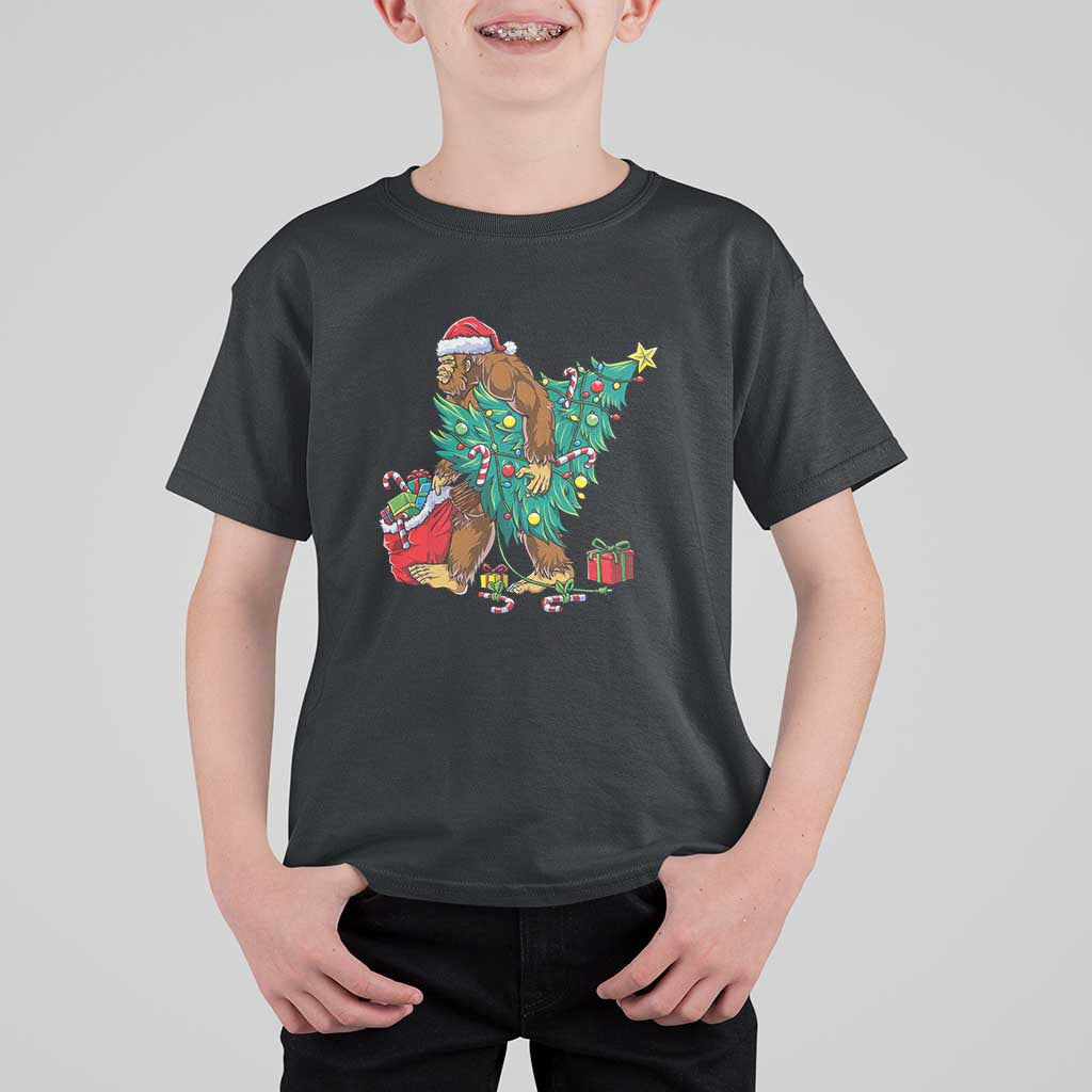 Bigfoot Christmas Tree T Shirt For Kid Xmas Lights Sasquatch Lovers - Wonder Print Shop