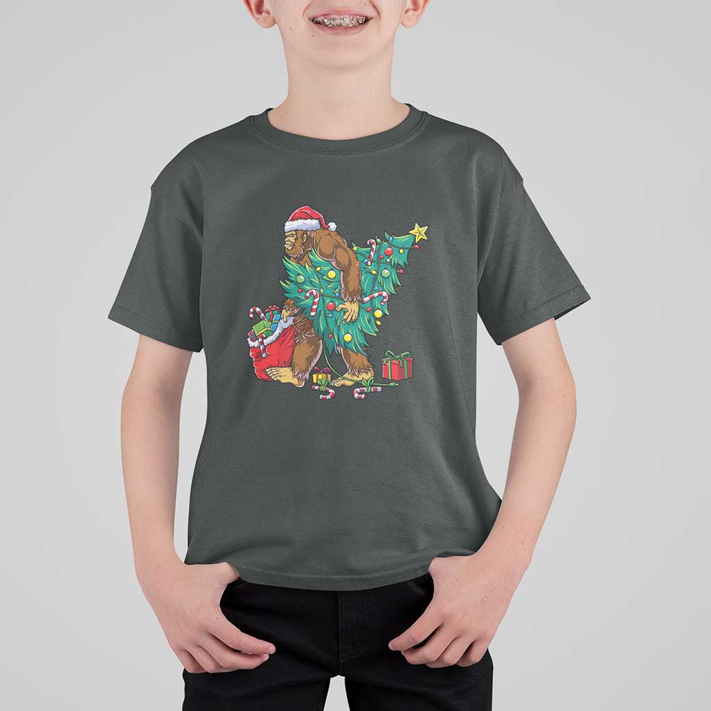 Bigfoot Christmas Tree T Shirt For Kid Xmas Lights Sasquatch Lovers - Wonder Print Shop