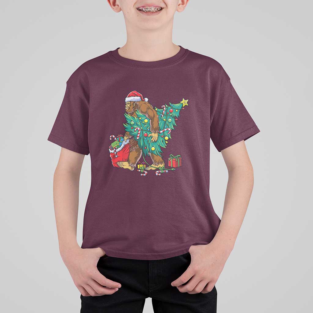 Bigfoot Christmas Tree T Shirt For Kid Xmas Lights Sasquatch Lovers - Wonder Print Shop