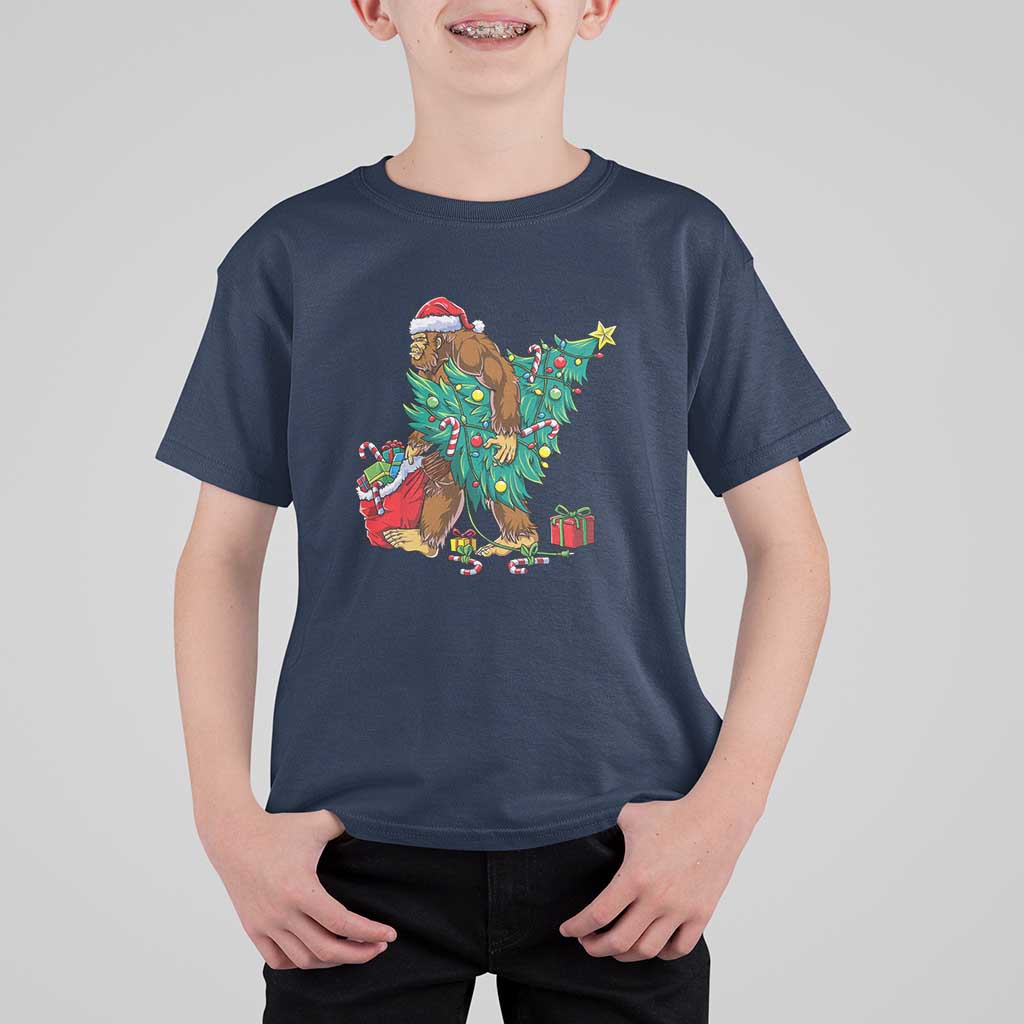 Bigfoot Christmas Tree T Shirt For Kid Xmas Lights Sasquatch Lovers - Wonder Print Shop