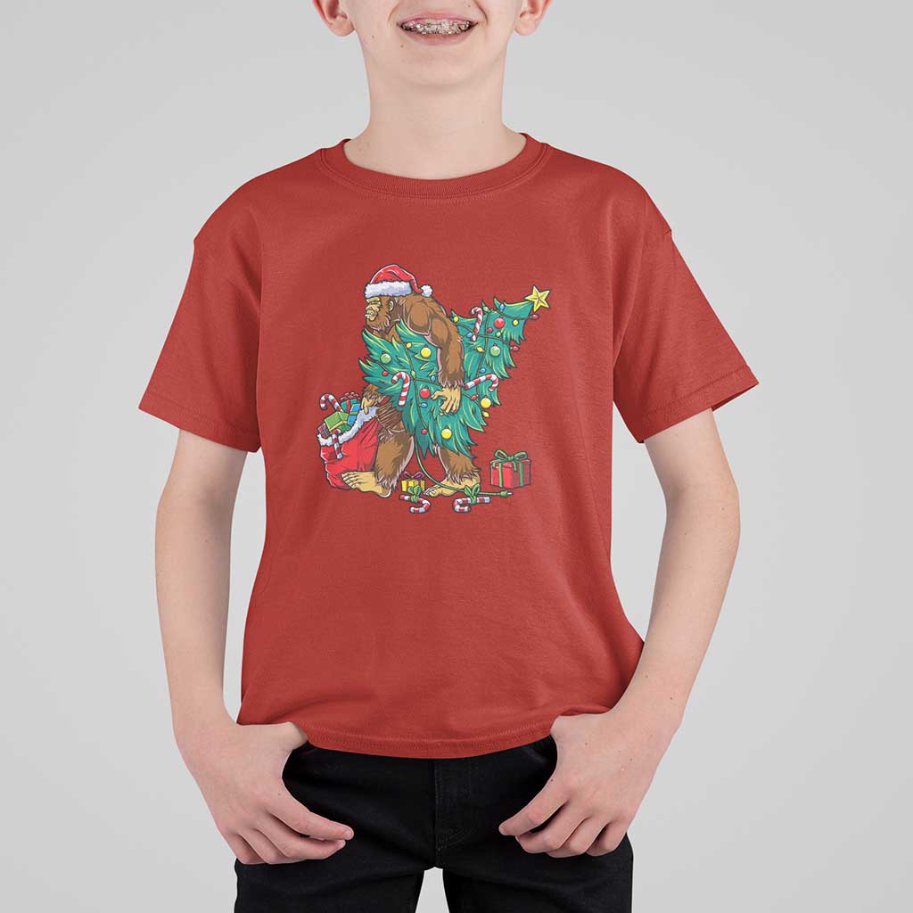 Bigfoot Christmas Tree T Shirt For Kid Xmas Lights Sasquatch Lovers - Wonder Print Shop