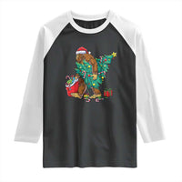 Bigfoot Christmas Tree Raglan Shirt Xmas Lights Sasquatch Lovers