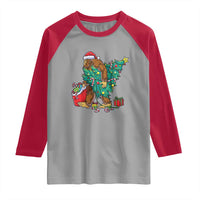 Bigfoot Christmas Tree Raglan Shirt Xmas Lights Sasquatch Lovers