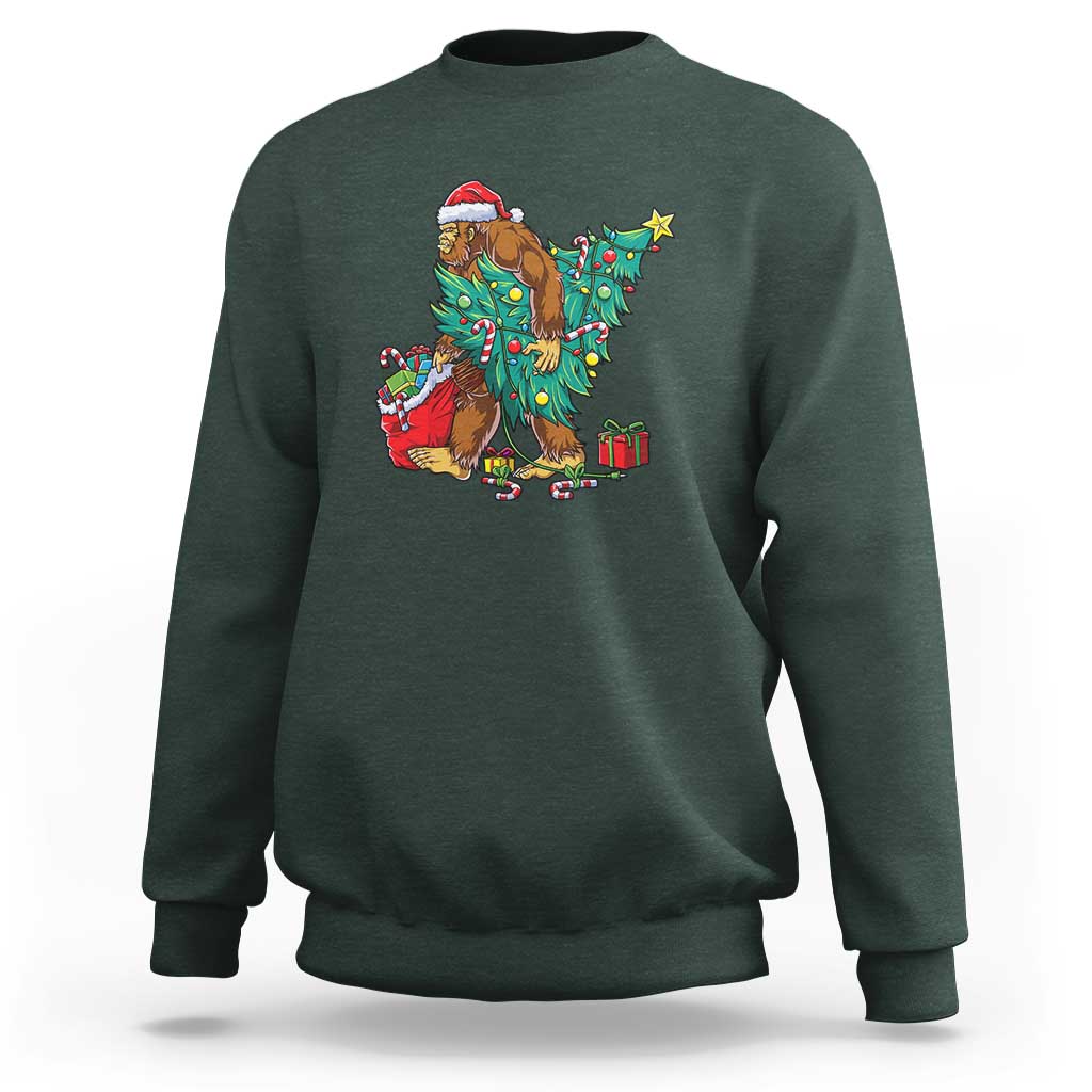 Bigfoot Christmas Tree Sweatshirt Xmas Lights Sasquatch Lovers - Wonder Print Shop