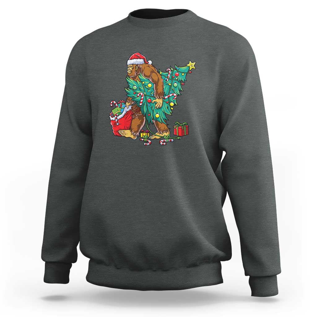 Bigfoot Christmas Tree Sweatshirt Xmas Lights Sasquatch Lovers - Wonder Print Shop