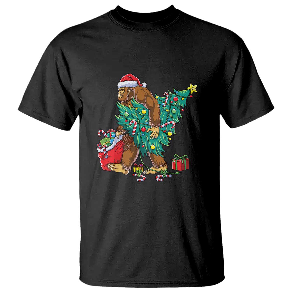 Bigfoot Christmas Tree T Shirt Xmas Lights Sasquatch Lovers - Wonder Print Shop