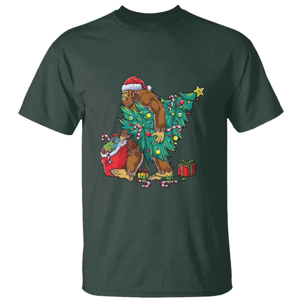 Bigfoot Christmas Tree T Shirt Xmas Lights Sasquatch Lovers - Wonder Print Shop