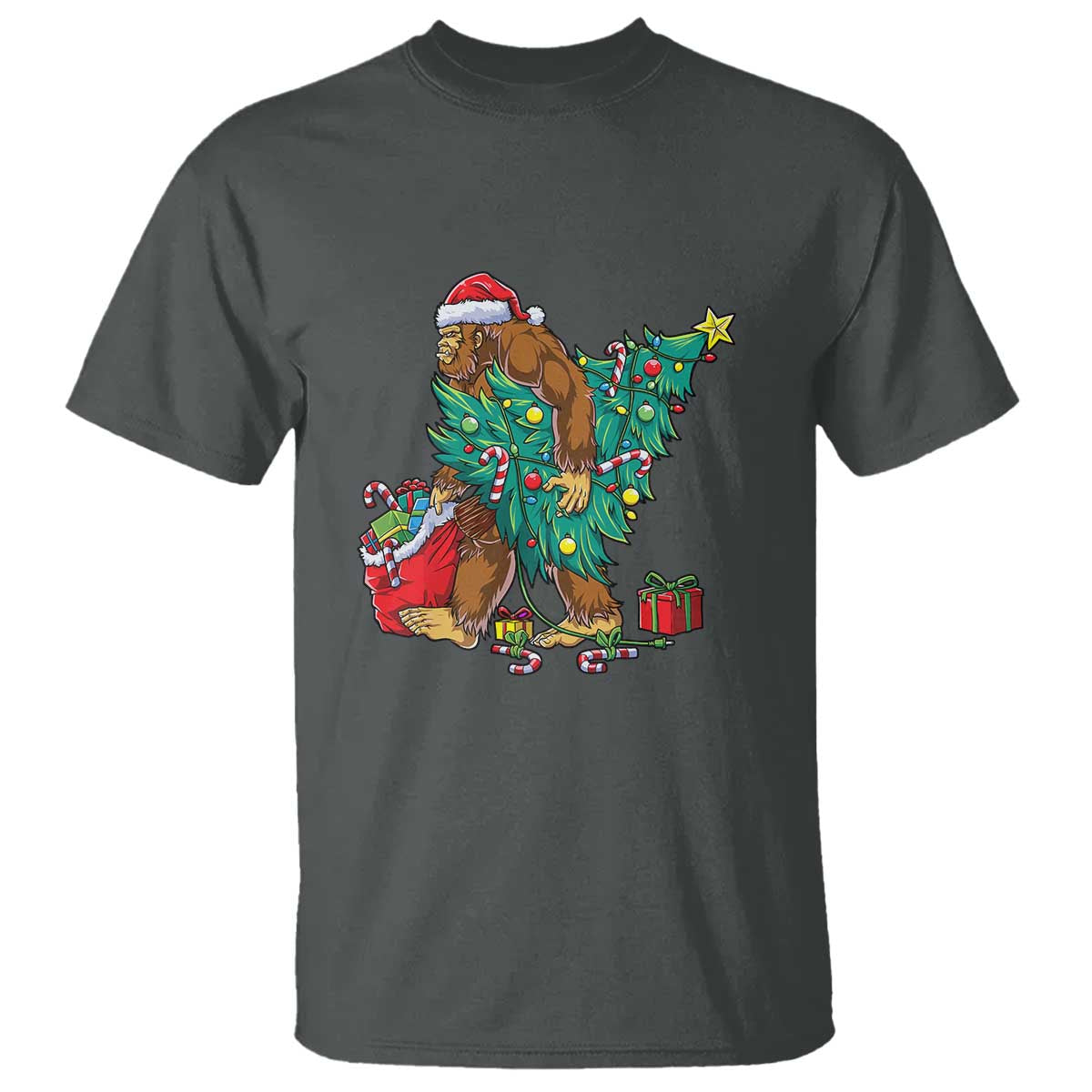 Bigfoot Christmas Tree T Shirt Xmas Lights Sasquatch Lovers - Wonder Print Shop