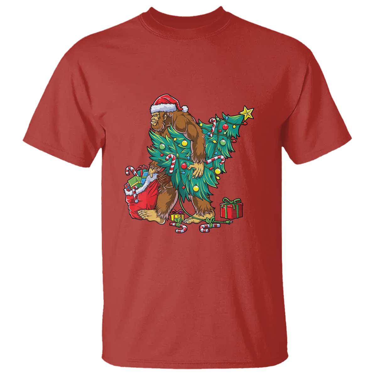 Bigfoot Christmas Tree T Shirt Xmas Lights Sasquatch Lovers - Wonder Print Shop
