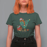 Bigfoot Christmas Tree T Shirt For Women Xmas Lights Sasquatch Lovers - Wonder Print Shop