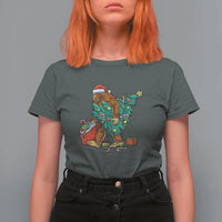 Bigfoot Christmas Tree T Shirt For Women Xmas Lights Sasquatch Lovers - Wonder Print Shop