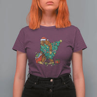 Bigfoot Christmas Tree T Shirt For Women Xmas Lights Sasquatch Lovers - Wonder Print Shop
